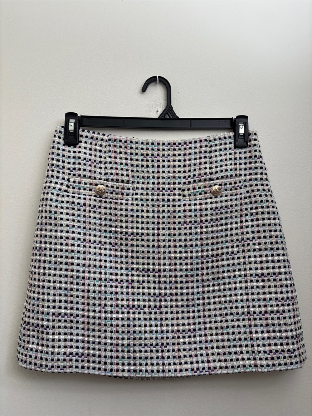 Ann Taylor Multicolor Tweed Mini Skirt with Gold Buttons 8P